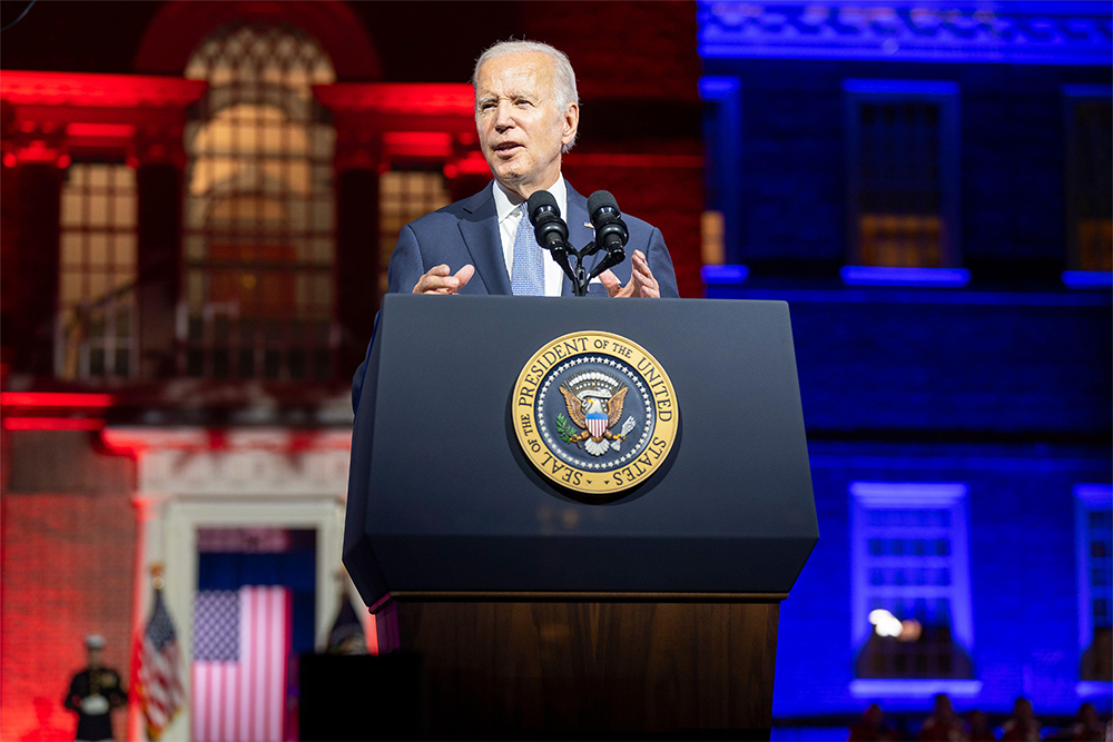 US President Joe Biden speaking at Independence Hall in Philadelphia, 2022 (Adam Schultz/White House Photo/Alamy Live News